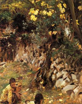 約翰 辛格 薩金特 Girls Gathering Blossoms, Valdemosa, Majorca